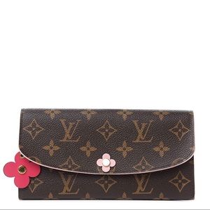 Classic Louis Vuitton Wallet with Flower Charm Monogram Canvas